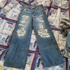 American Eagle super high rise baggy wide leg jeans 8